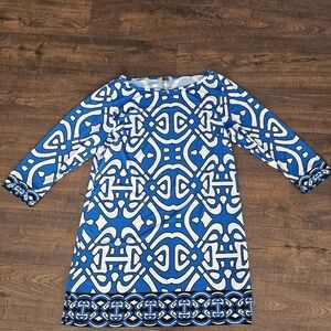 Laundry by Design Blue and White Patterned 60's Inspo Dress Sz 10